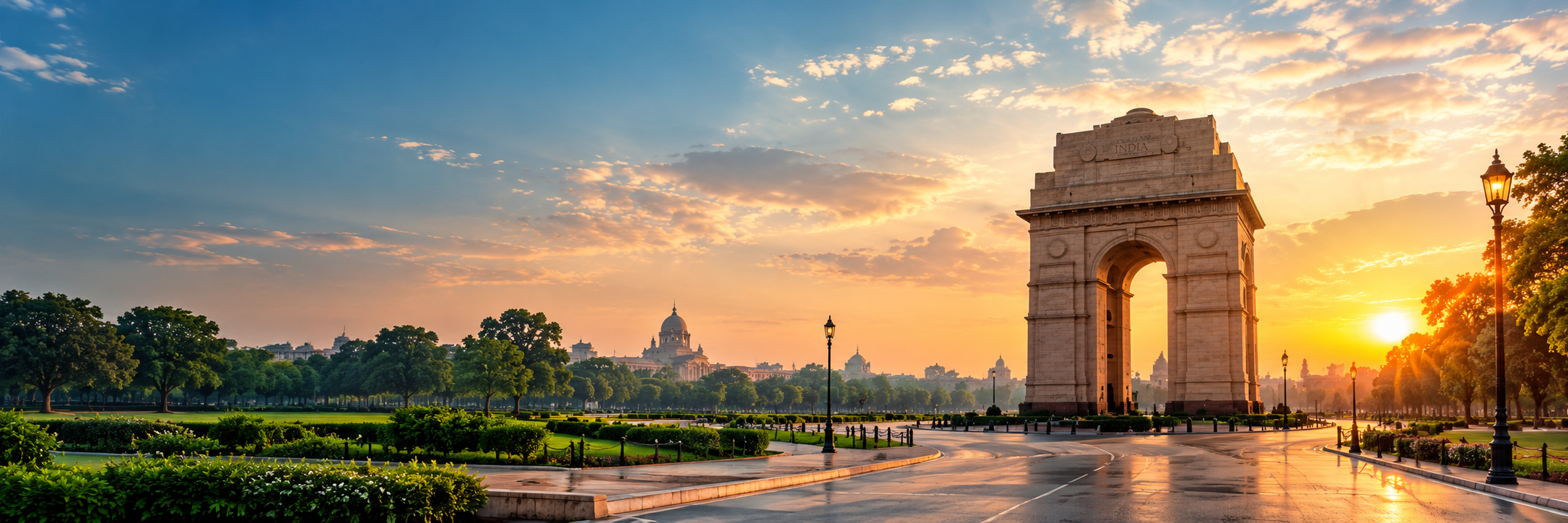 A dense Indian city street at dusk